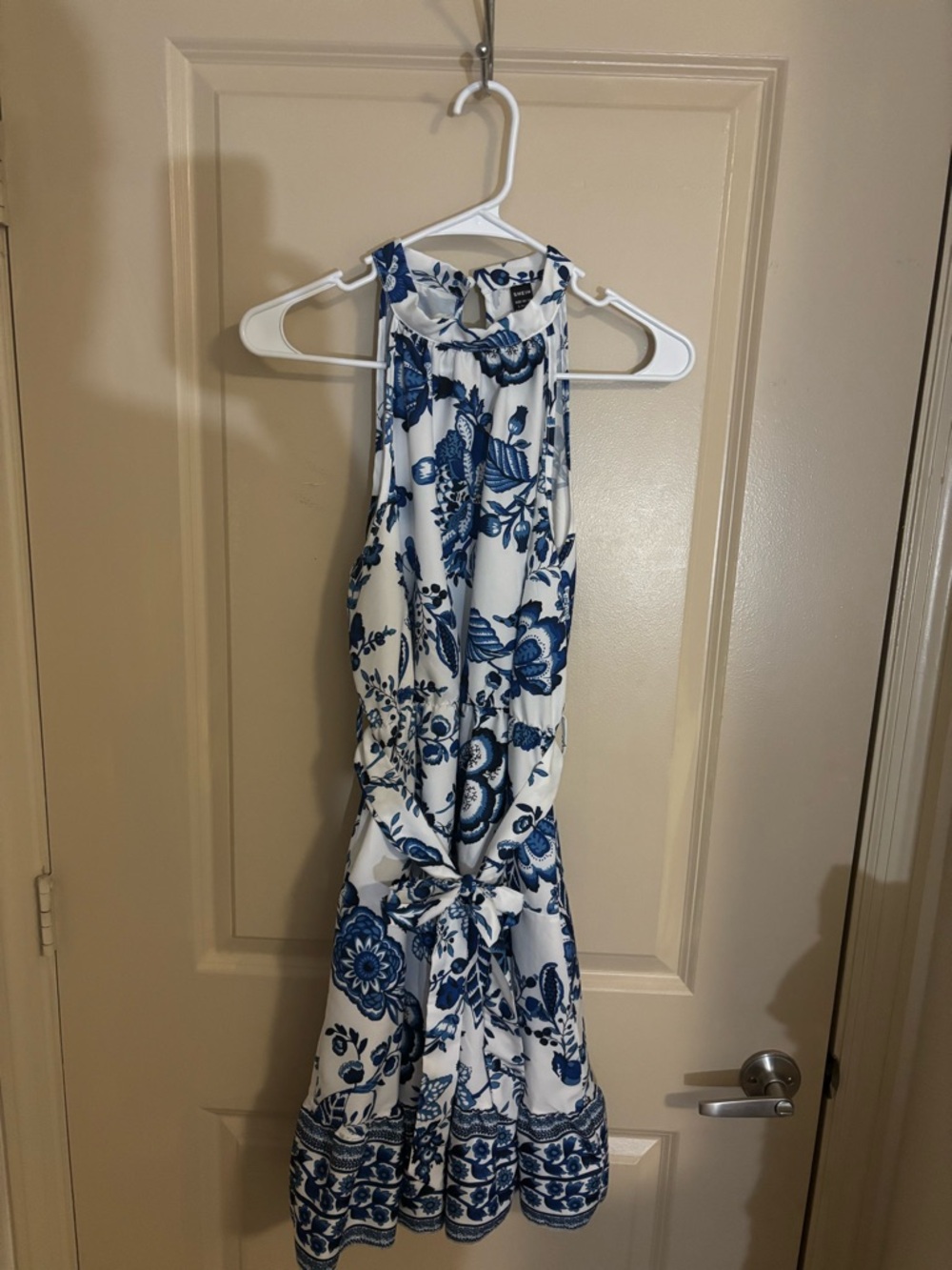 Blue & White Floral Tie-Waist Dress
